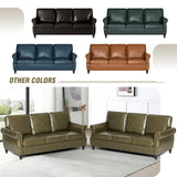 Nansiee 80” Traditional Faux Leather Sofa with Nailhead Trim, Classic 3-Seat Couch with Turned Wooden Legs, Mid-Century Sofa with Rolled Armrest for Living Room, Office, Olive Green Nansiee
