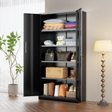 INTERGREAT Black Metal Storage Cabinet, 72" Locking Steel Cabinets with 2 Door and 4 Adjustable Shelves, Tall Metal Cabinet for Home Office, Garage, Warehouse INTERGREAT