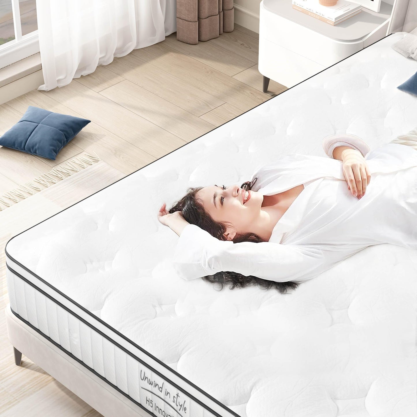 Queen Mattress,12 Inch Queen Size Mattress,Hybrid Mattress Queen In a Box,Individually Pocketed Innerspring,Fiberglass-Free Mattress,Medium Firm CertiPUR-US Certified,120 Nights Risk-Free Trial,White