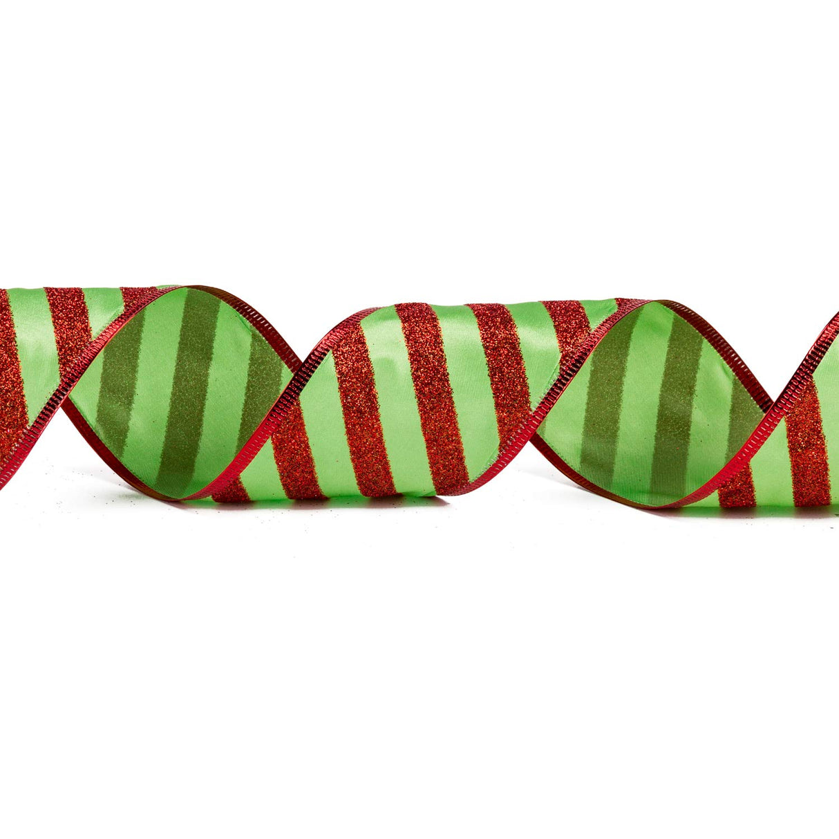 WRAPAHOLIC Christmas Wired Ribbon - 2.5 inch x 25 Yard Each Roll - Green with Red Glitter Stripe Ribbon - Red Wired Edge WRAPAHOLIC
