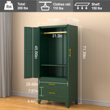 RISTERN 71” Metal Storage Cabinet with 2 Doors, 1 Adjustable Shelf and 2 Draws, Armoire Wardrobe Closet with Hanging Rods for Home Office, Bedroom, Living Room (Green) RISTERN