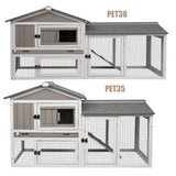 Gowoodhut Rabbit Hutch Indoor Outdoor 57 "L Bunny Hutch with Pull Out Tray,2 Story Wooden Rabbit Cage with Asphalt Roof,Guinea Pig Cage with Ventilation Doors,Ramp for Small Animals(Grey) Gowoodhut