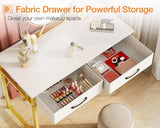 Casaottima 32 Inch Small Dressing Vanity Desk with 2 Drawers & Headphone Hook, Makeup Vanity Desk for Bedroom Without Mirror,Modern Space-Saving Design for Small Spaces White-Gold Casaottima
