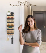 MoKo Sunglass Organizer Storage Rack, 6 Tiers Rustic Wood Sunglasses Display Rack with 3 Hooks, Wall Mounted Sunglass Storage for Entryway Living Room Bedroom, Wood + Black MoKo