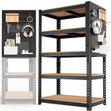 MAXLEAD Home Storage Shelves 5 Tier Garage Shelving Adjustable Garage Shelves 2100LBS Metal Shelving Unit with Metal Pegboard for Basement, Warehouse, Pantry, Kitchen. 60''H*11.8''D*27.5''W, Black MAXLEAD