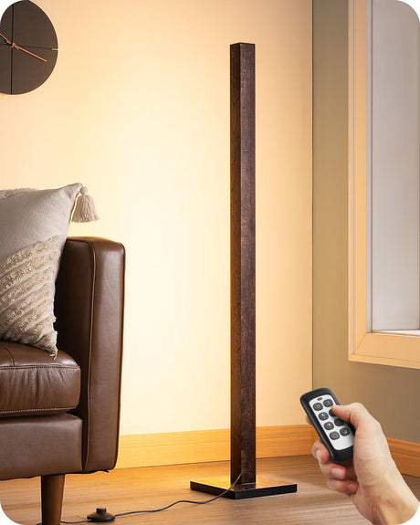 EDISHINE Wooden LED Corner Floor Lamp, Minimalist Dimmable Stick Light with Remote, Modern Standing Light for Living Room, Bedroom, Office, 7 Color Temperature 2700~6000K, 46" EDISHINE