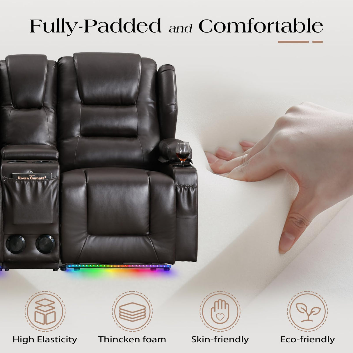 Oprisen 2-Seater Power Loveseat Recliner Electric Reclining Sofa Couch Wall Hugger Recliner Home Theater Seating w/Multi-Function Console/Cup Holders/LED Ambient Light Oprisen