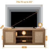 SICOTAS TV Stand for Living Room : Rattan TV Console Cabinet with Storage and Shelf, Boho Entertainment Center, 59" Media Console for 55, 65 Inch TV, 26" Tall Wood Television Stands, Oak SICOTAS