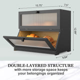 LOHASOK Double Layer Bamboo Bread Box for Kitchen Counter-Large Capacity Bread Storage Container Farmhouse Bread Box with Window Bread Holder (Black) LOHASOK