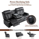 GUEAPY 3 Seater Recliner Sofa Reclining Loveseat with Console Power Reclining Sofa with Heat and Massage, Cup Holders, USB & Type-C Charge Ports for Living Room (Grey) GUEAPY