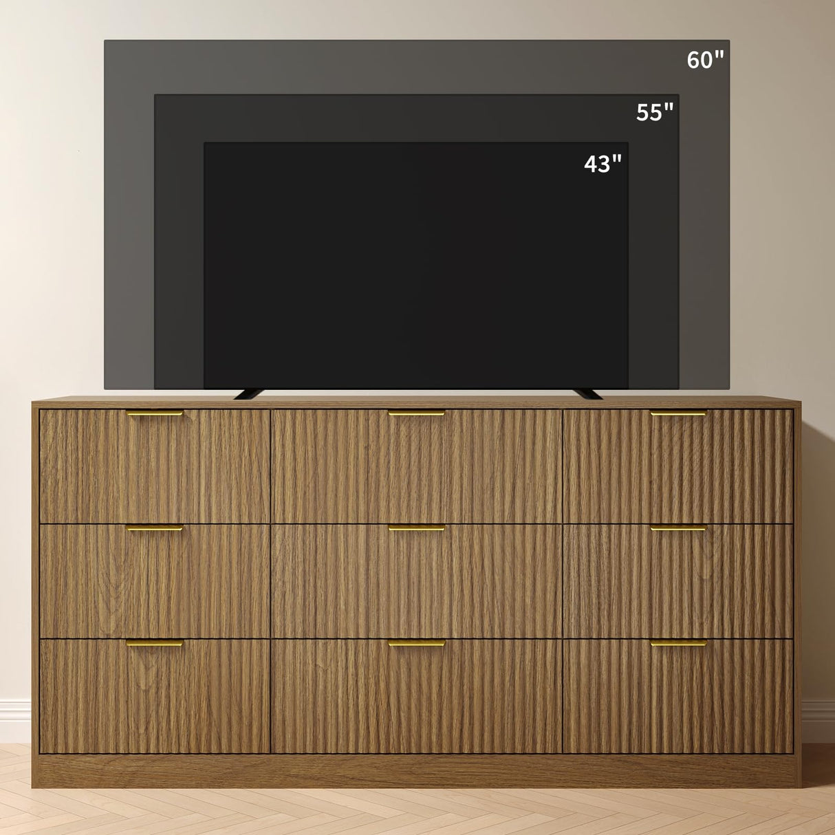 NOVAMAISON Dresser for Bedroom with 9 Drawer, 63” Wide Wooden Dresser Mid Century Chest of Drawers with Metal Handle, Dressers TV Stand Storage Organizer for Closet, Bedroom, Living Room, Natural Wood NOVAMAISON