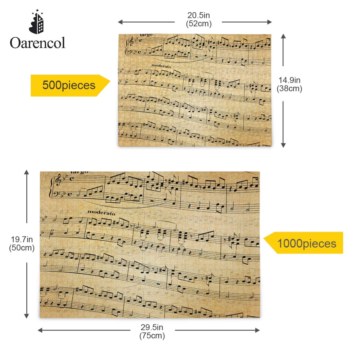 Oarencol Music Notes Stave Abstract Old Paper Vintage Jigsaw Puzzle 1000 Pieces Puzzles for Adults Kids DIY Gifts Oarencol