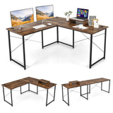 Tangkula L-Shaped Computer Desk, 95 Inch Reversible Corner Desk with Monitor Stand & 3 Cable Holes, 2-Person Long Study Writing Desk, Large Home Office Gaming Writing Workstation (Rustic Brown) Tangkula