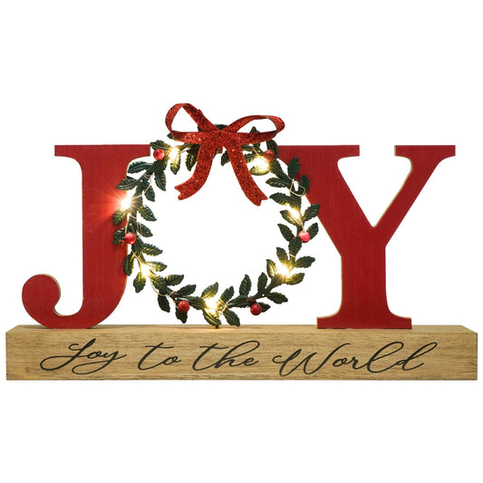 Christmas Decorations for Home LED Lighted Joy Sign with Wreath Farmhouse Wooden Rustic Tabletop Decorative Sign Xmas Holiday Home Decor Indoor Room