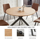 Zerifevni 46.4" Round Dining Table Set, Mid Century Modern Round Dining Table for 4-6 Person, w/Steel Legs, Coffee Table for Kitchen Dining Room, Office, Save Space (1 Table with 4 Brown Chairs) Zerifevni