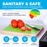 Bamboo Cutting Board Set - Easy-to-Clean Wood Cutting Board Set with 6 Color-Coded Flexible Plastic Cutting Boards with Food Icons - Wooden Cutting Boards For Kitchen - Wooden Chopping Board Set Cooler Kitchen