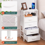 Yoobure White Nightstand - Small Dresser for Bedroom, LED Night Stand with Charger Station, Bedside Table with 4 Fabric Drawers and Open Shelf, Vertical Dressers with USB Ports and Outlets Yoobure