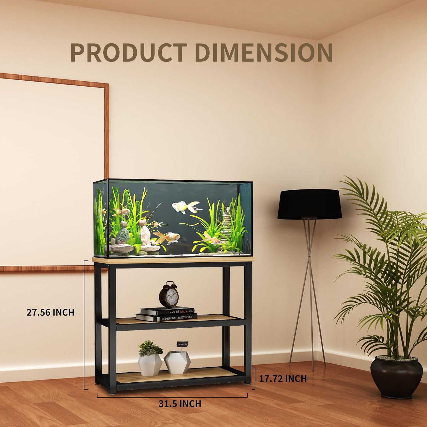 Avolander Fish Tank Stand Metal Aquarium Stand 40-50 Gallon, Double Layer Metal with Storage Weight Capacity 760lbs, 31.5 X 27.56 X 17.72 inch, Black Walnut Brown