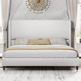 PaPaJet King Platform Bed Frame 51.2" High Headboard Tall Upholstered Bed/No Box Spring Required/Wood Slat Support/Easy Assembly White PaPaJet