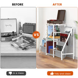 sugitek Record Player Stand,Vinyl Storage with 6-Tier Up to 280 Albums CDs, Display Shelf for Living Room,Bedroom（White） sugitek