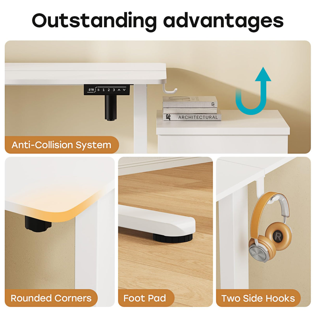 JYLH JOYSEEKER Small Standing Desk, 35" ×20" Electric White Standing Desk, Height Adjustable Compact Sit Stand Desk with Splice Board, Home Office Desk with 2 Hooks JYLH JOYSEEKER