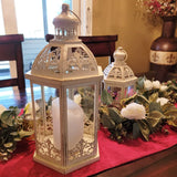 Lanterns Decorative Outdoor&Indoor, Set of 2 (15"&11") Beige Metal Lantern Decor with Glass, Candle Holder for Porch, Patio, Garden, Fall, Wedding, Christmas, Table Centerpiece NEEDOMO