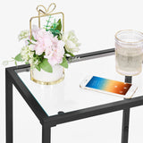 HOMSHO Side Tables Set of 2, End Tables with Tempered Glass, 2-Tier Nightstands with Storage Shelves, Slim Sofa Tables for Living Room, Bedroom, Modern Style, 11.8" D x 15" W, Black HOMSHO