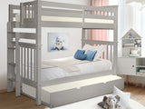 Bedz King Tall Bunk Beds Twin over Twin Mission Style with End Ladder and a Twin Trundle, Gray Bedz King