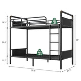 Jocoevol Metal Bunk Bed Twin Over Twin, Industrial Bunkbeds Heavy Duty Bed with Safety Guard Rails and Space-Saving Design, Steel Bed for School, Bedroom (Black Leather) Jocoevol