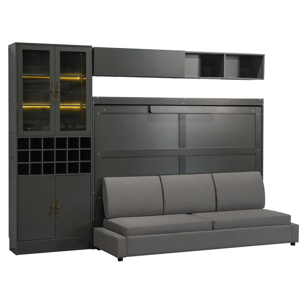Harper & Bright Designs Full Size Murphy Bed, Wall Bed with Sofa, Shelves USB & Light, Gray Harper & Bright Designs