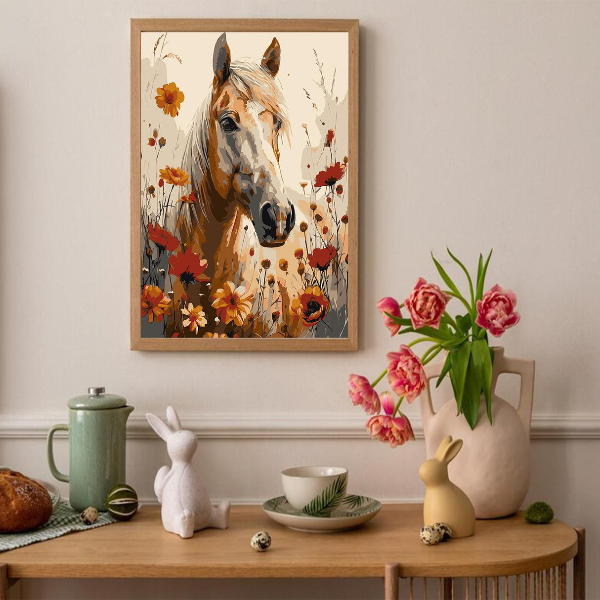 Auremi Horses Framed Paint by Number for Adults,DIY Animal Painting by Number Kits on Canvas Acrylic Oil Painting Kits for Adults Paint by Number Kits for Home Decor 20x30cm Auremi