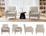 Farmhouse Striped Accent Chair for Living Room Set of 1, Linen Fabric Modern Comfy Armchairs with Cushion, Upholstered Striped Reading Chairs for Bedroom Couch Chair with Wood Legs, Khaki LIVINOVA