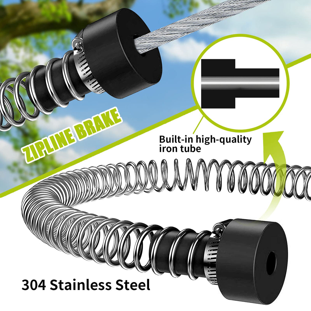 100ft /120ft /150ft Zip Line Kit for Kids and Adult Up to 330 lb with Zipline Spring Brake and Safety Harness, Zip line Trolley with Handle and Thickened Seat,for Backyard Playground Entertainment TT TRSMIMA