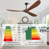 ABZ Ceiling Fans Without Lights - 72 Inch Outdoor Ceiling Fans no Lights with Remote Control, 3 Blade Solid Wood Ceiling Fans for Patios Living Room Bedroom Porch ABZ