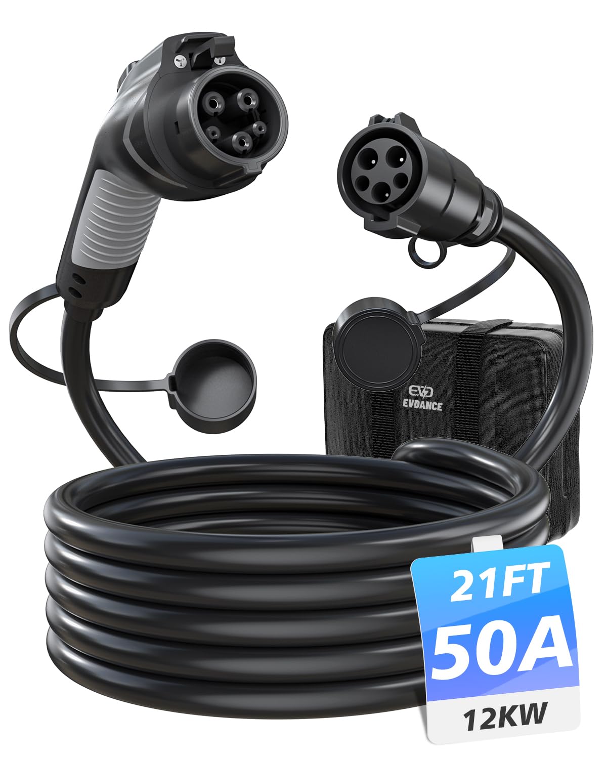 EVDANCE EV Charger Extension Cable, J1772 Extension Cable 50A 21FT Charging Cord for Electric Vehicle 110V-240V Compatible for All SAE J1772 Chargers (50A - 21FT) EVDANCE