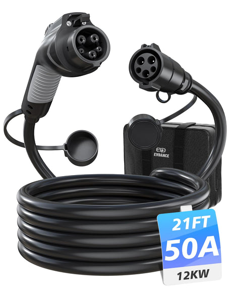EVDANCE EV Charger Extension Cable, J1772 Extension Cable 50A 21FT Charging Cord for Electric Vehicle 110V-240V Compatible for All SAE J1772 Chargers (50A - 21FT) EVDANCE