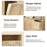 Natural Rattan Storage Cabinet with 3 Drawers, Tilt Out Trash Can Cabinet for 10 Gallon Trash Can for Laundry Hamper, Accent Furniture, Dual Dog Proof Garbage Can Cabinet for Living Room, Barthroom FiveWillowise