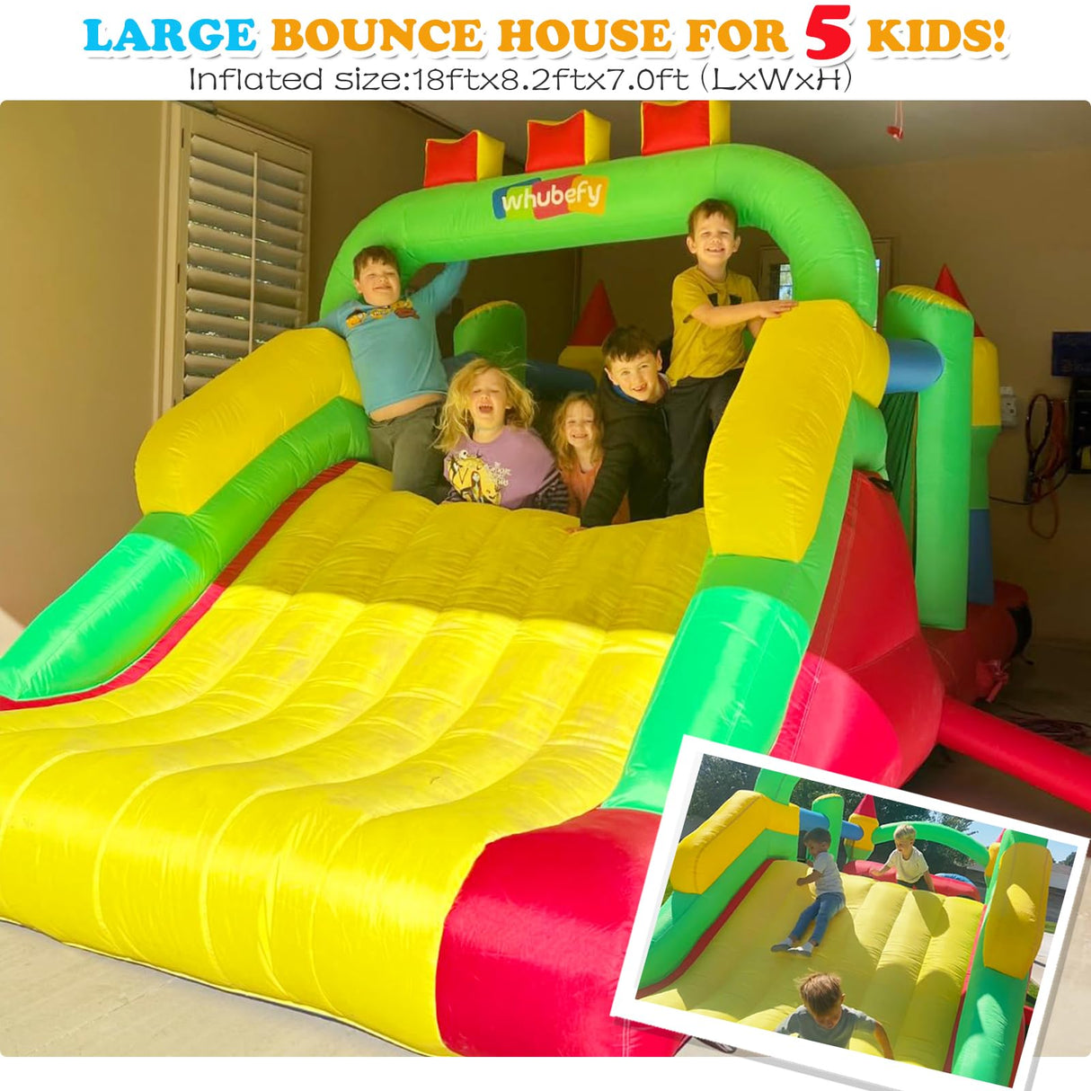 Whubefy 18x8.2FT Large Bounce House for Big Kids 8-12, Blow up Inflatable Obstacle Course with Slide Tunnels Jump Castle Bouncer 680W Blower, Outdoor Playhouse Bouncy House Birthday Gift for Kids 3-6 Whubefy