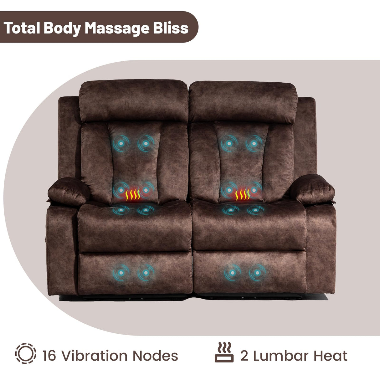PALLOME Electric Power Loveseat Recliner, Dual Recliner Sofa Couch with Heat & Massage, Overstuffed Armrests, USB Ports, and Ergonomic Backrest for Living Room Comfort (Brown) PALLOME