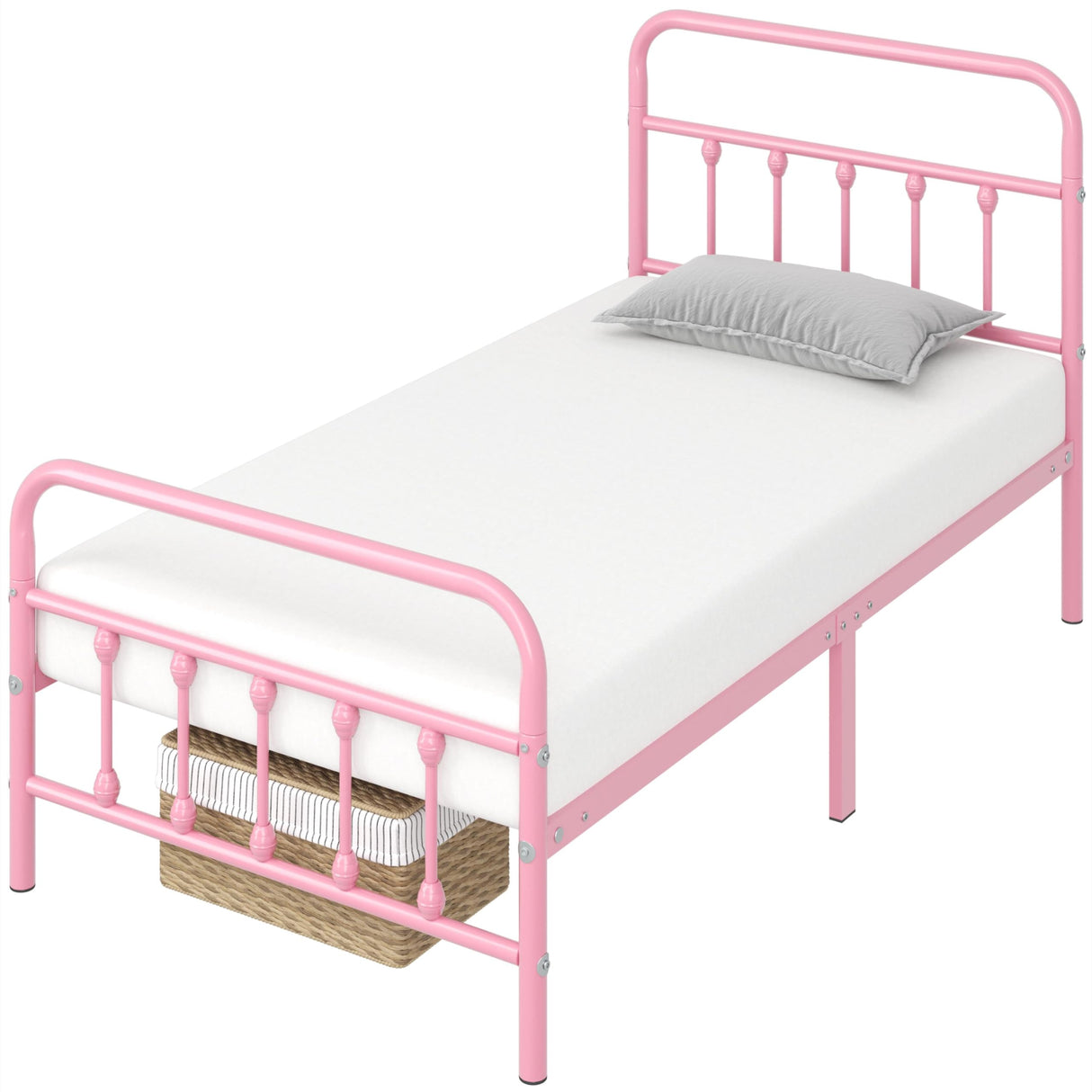 Yaheetech Classic Metal Platform Bed Frame Mattress Foundation with Victorian Style Iron-Art Headboard/Footboard/Under Bed Storage/No Box Spring Needed/Twin Size Pink Yaheetech