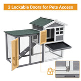 48" Wooden Rabbit Hutch Indoor Waterproof, Chicken Coop, 2 Lockable Doors Bunny Cage Indoor with Weather-Resistant Small House & Open Courtyard, Rabbit Cage Indoor with Wire Fence and Cleaning Tray TROPOW