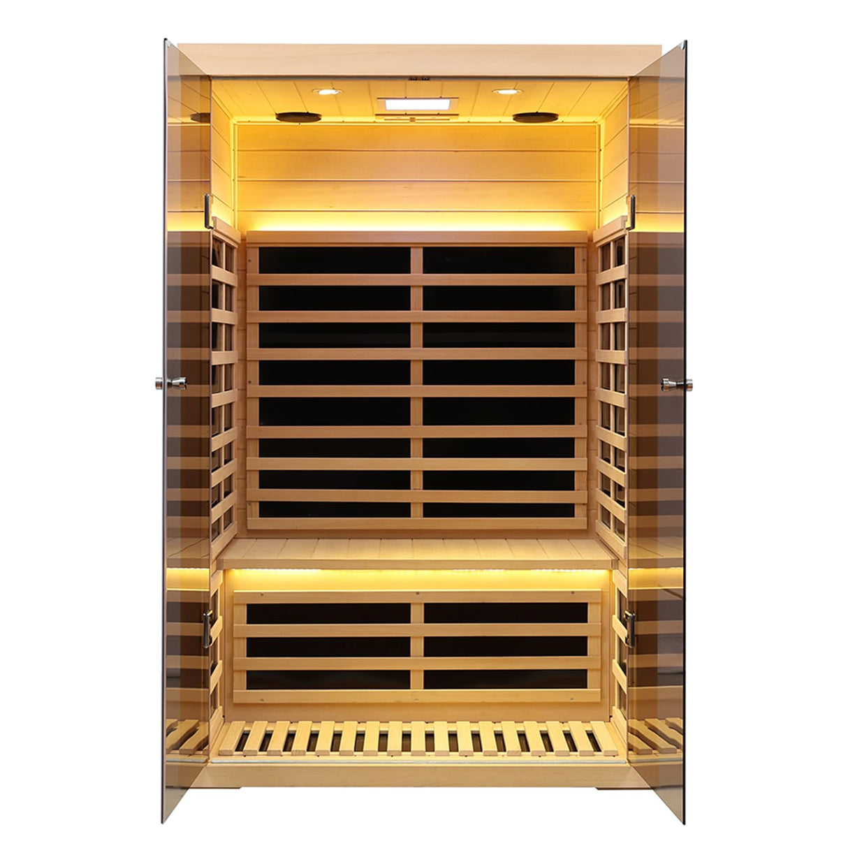 KUNSANA Hemlock 2 Person Low EMF Far Infrared Sauna, Home Indoor Sauna, Luxury Tempered Glass Doors, 1780w, App & LCD Panel Control, Bluetooth Speakers, Chromotherapy Lights, Reading Lights KUNSANA