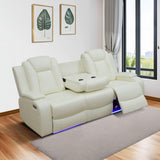 GEBADOL Leather Power Recliner Set with LED, 3-Piece Recliner Sofa and Loveseat Chair with Storage Console/Charging Port, Modern Reclining Furniture for Living Room (Cream-White, Sofa+2 Chairs) GEBADOL