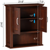 ChooChoo Wood Wall Cabinet with Doors, Medicine Cabinet with Adjustable Shelves Over The Toilet, Rustic Cabinet Wall Mounted for Bathroom, Kitchen, Living Room, Dark Cherry ChooChoo