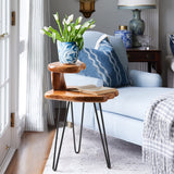 Greenage Solid Cedar Roots Dual Top End Table, 18" x 16" x 26" High Plant Stand, Sturdy Side Table Live Edge Coffee Table for Living Room Bedroom Home Decor Greenage