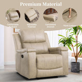 EBELLO Recliner Chair, Single Overstuffed Sofa Recliner, Breathable Faux Leather Manual Reclining Chairs with Hidden Cup Holder, Arm and Back for Adults, Living Room, Bedroom, Beige EBELLO