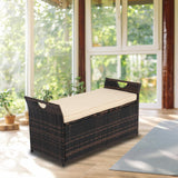 VINGLI 40 Gallon Wicker Storage Bench, Patio Cushion Storage Box Designed with Side Handles, Rattan Deck Box for Garden Tools, Cushions, Outdoor Patio Deck Box for Garden, Poolside, Brown VINGLI