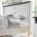 Aitjunz Farmhouse Queen Size Bed Frame with 51" Tall Headboard, Wood Platform Bed Frame with 20" Tall Roman Column Decoration Footboard & 2 Large Storage Drawers, No Box Spring Needed (White) Aitjunz