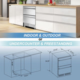 24 Inch Dual Drawer Fridge Under Counter, Stainless Steel Weather-Proof Design Outdoor Beverage Refrigerator for Patio, Freestanding or Built-In Installation, Ideal for Home and Commercial Use Velivi