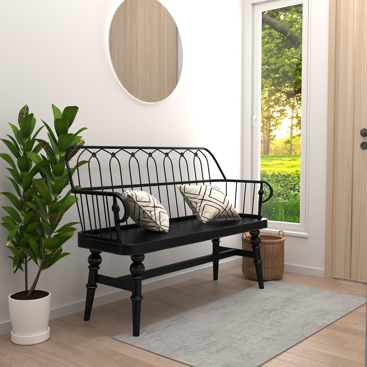 DIBRATY Entryway Bench,Spindle Back Wooden Dinning Bench, Farmhouse Foyer Bench for Entryway, Living Room, Dinning Room, Mudroom DIBRATY